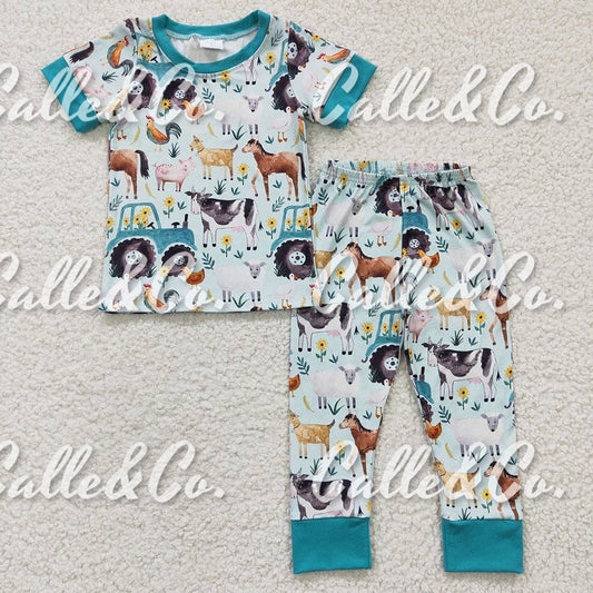 Baby Kids Short Sleeve Farm Pajamas Clothes Sets