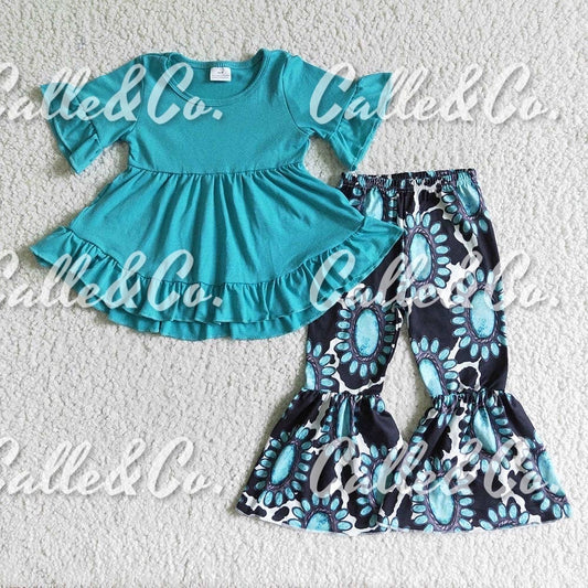 Baby girls turquoise hi-low tunic bell pants clothes