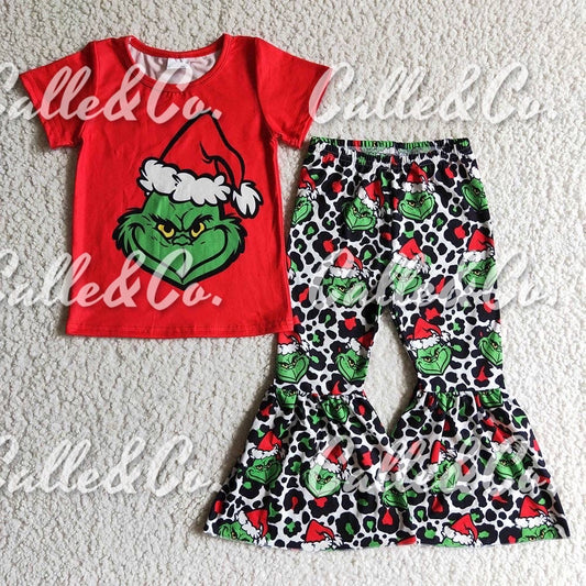 Baby girls Christmas green cartoon red bell pants sets