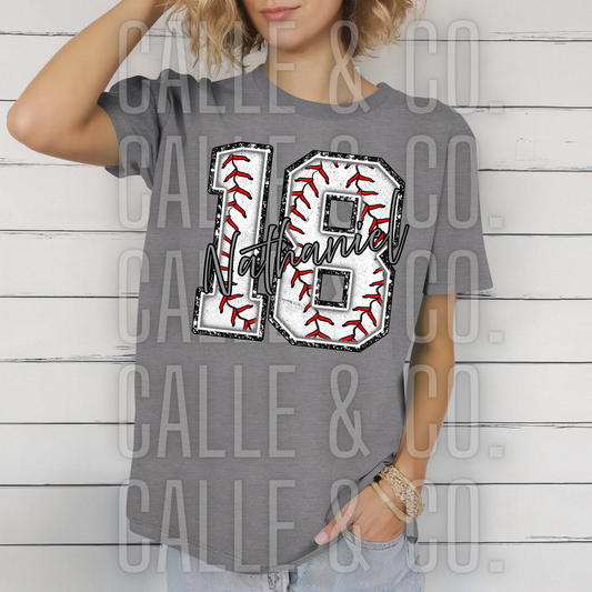 Chenille Baseball Custom Number Tee w/ # & Name
